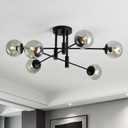 6-Light Glass Globe Sputnik Light Fixture Modern Matte Black Chandelier Semi Flush Mount Ceiling lamp for Living Room Kitchen Dining Room Farmhouse Bedroom