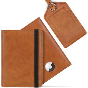 Passport Holder with Airtag Slot and Cards Cash Air Ticket Pocket, Passport Book Cover Case Travel Essentials Brown