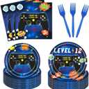 96PCS 12th Birthday Video Game Party Decorations, Boy Blue 12th Birthday Party Plates and Napkins Set For 24 Guests, 12th Video Game Decorations for Boys