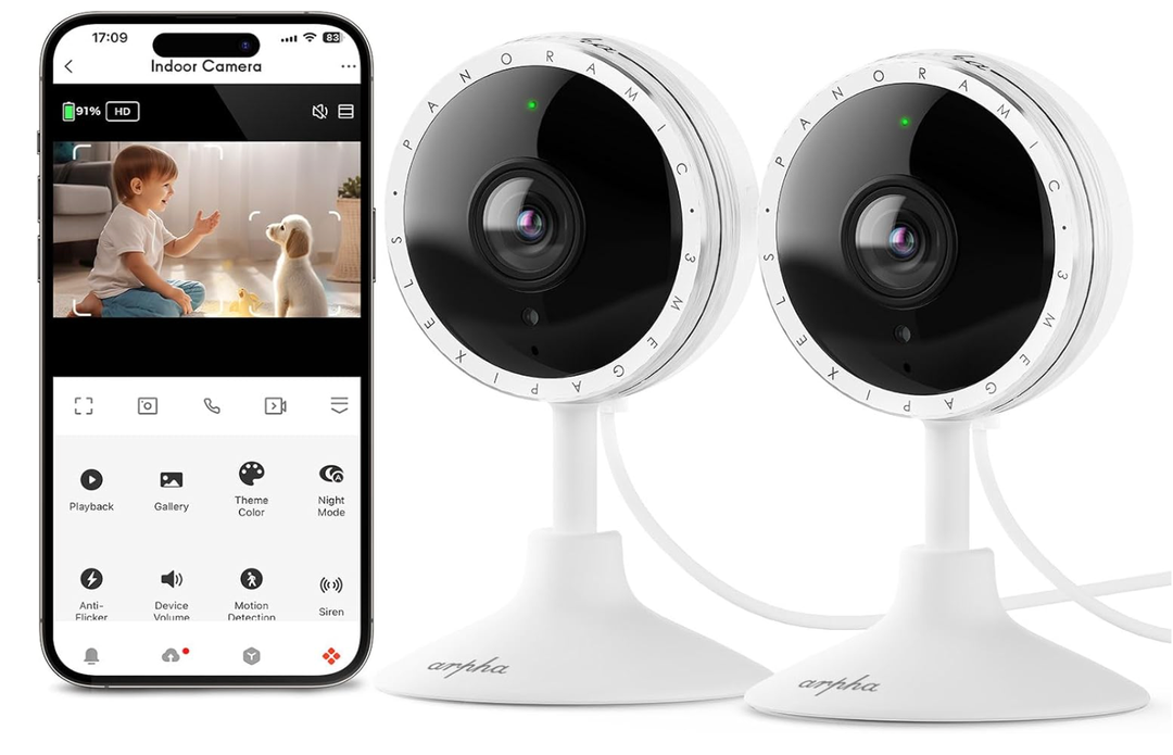 ARPHA 2K Indoor Security Camera, WiFi Pet Camera for Home Security with PIR Human Detection, Sound Detection, Night Version Two-Way Talk, Support TF Card & Cloud Storage