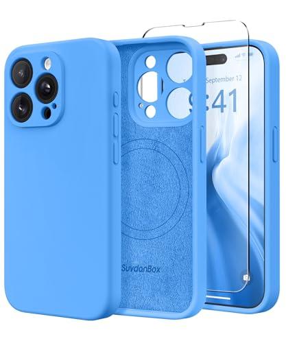 SuydanBox Magnetic for iPhone 15 Pro Case, Compatible with MagSafe, [Full Camera Protection][Screen Protector] Silicone Shockproof Protective Phone Case for iPhone 15 Pro 6.1", Blue