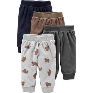 Simple Joys by Carter's Baby Boy's 4-Pack Fleece Pant Pants, grey/ navy/ brown/ bear print, 0-3 Months