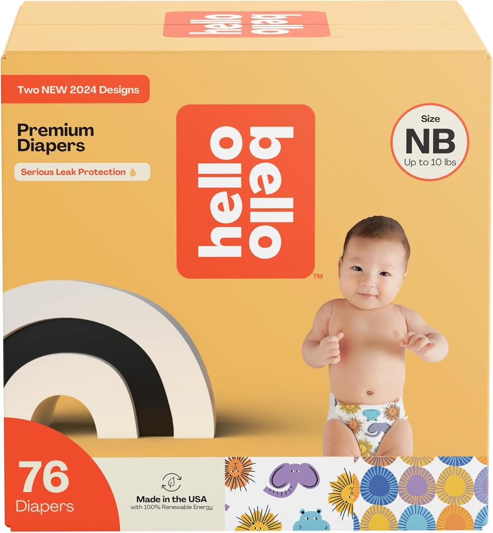 Hello Bello Premium Diapers Size NB, Safari Squad & Shine and Dandy Designs, 76ct Club Box