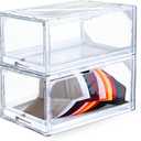 2 Pack Hat Organizer Box, Stackable Clear Baseball Caps Holder Box Containers for Hats Snapback Cap Storage, Hat Rack Display Case, Holds 12 Hats Each