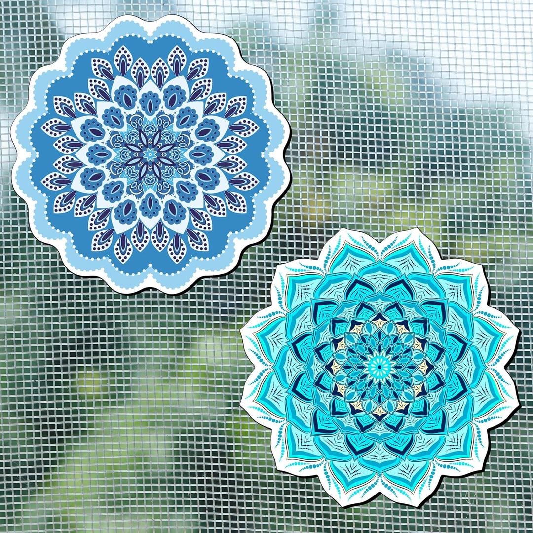 2 Pairs Mandala Screen Door Magnets 6" Round Double Sided Door Protectors for Sliding Screen Doors, Decorative Magnets to Prevent People & Pets from Running into Windows(Blue Mandala)