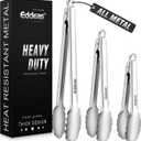 Eddeas Tongs For Cooking - All Metal Heat Resistant 600 Degrees Kitchen Tongs, Stainless Steel Locking Tongs, For Food,Salad, BBQ, Grill, Dishwasher, Set of 3-7",9" & 12 inch
