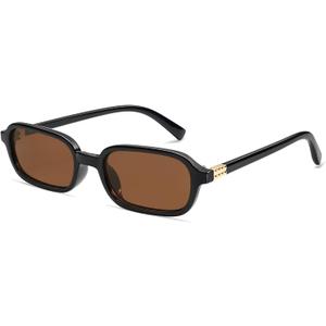 Retro Rectangular Sunglasses for Women Vintage Fashion Trendy Funny Small 90s Square Sunnies 2025 AP3698 (C3 Black/Brown)