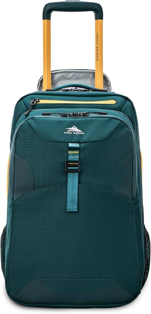High Sierra Hi-Life 3-in-1 Convertible Wheeled Backpack - Features Removable Daypack, Stack-It Strap, Adjustable Handle, Fleeced Pocket For Scratch Protection, Dual Water Bottle Pockets - Green/Yellow
