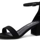 Herstyle Womens Low Heels  Open Toe Chunky Block Heeled Sandals with Ankle Strap | Comfortable Dressy Short Heels for Prom, Wedding, Party & Office (8.5, Black)
