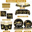 2 x 179Pcs Prom Decorations 2026 Prom Plates and Napkins 2026 Prom Send Off Decorations 2026 Black and Gold Prom Party Decorations with Prom Night Banner for Home
