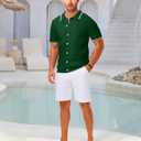 LETSEE Linen Shirts for Men Short Sleeve Blouse Button Down Dress Untuckit Shirts Beach Summer Wedding Hawaiian Outfit (Green, M)