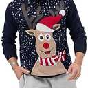 Karlywindow Mens Ugly Christmas Sweater Holiday Reindeer Snowflake Santa Soft Pullover Long Sleeve Knitted Sweaters, Navy, Medium