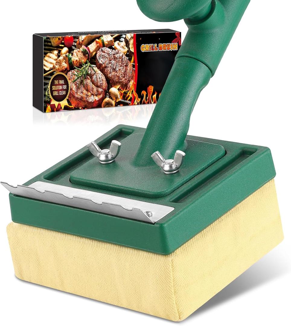 Grill Brush Bristle Free with Scraper,22" Extra Long Steam Grill Brush for Outdoor Grill,Replaceable Cleaning Head,Safe Grill Cleaner for Cast Iron/Stainless-Steel Grates,Ideal BBQ Gifts for Men Dad (Green)