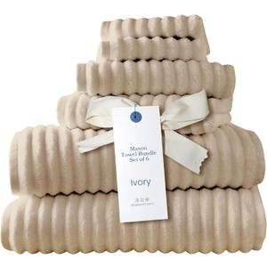 Blue Loom Ribbed Bath Towels Set, 100% Cotton 600GSM, Soft Absorbent Durable 2 Bath Towels, 2 Hand Towels, 2 Wash Cloths for Bathroom - Mason (58" x 30" inch Towels) (Ivory, 6 Piece)
