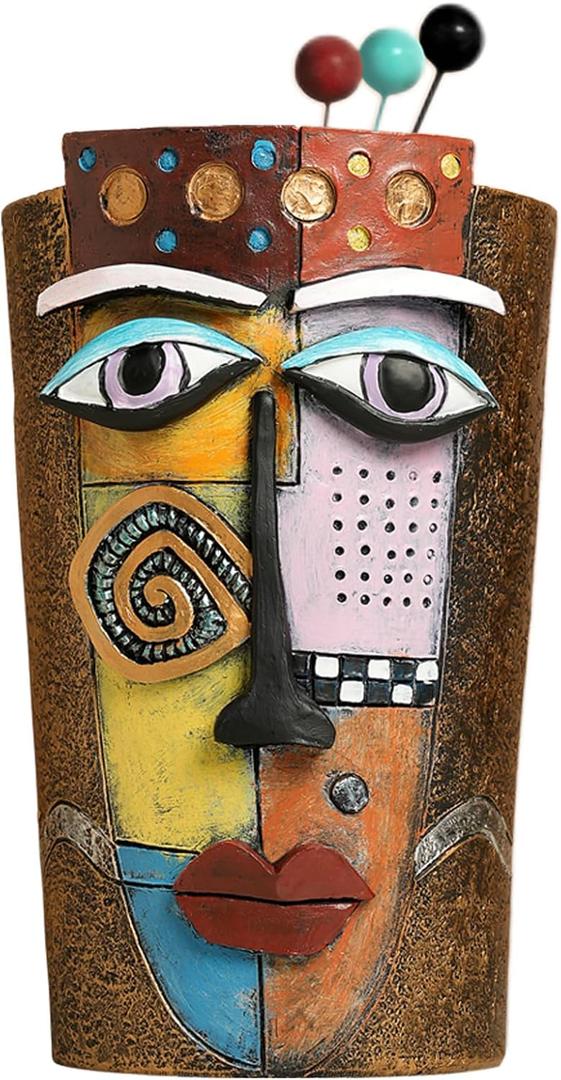 Picasso Face Flower Pot Colorful Art Abstract Face Planters for Indoor Plants Handcrafted Resin Vases Unique Head Planter for Home Decoration (Large)