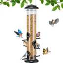 Kingsyard Metal Bird Feeders for Outdoors Hanging, Tube Bird Feeder with 6 Feeding Ports, 15 Inch, Chew-Proof & Weatherproof, Black