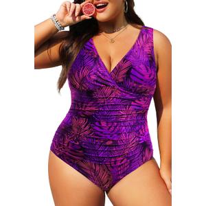 Aqua Eve Women Plus Size One Piece Swimsuits Tummy Control Bathing Suits V Neck Ruched Swimwear (20W)
