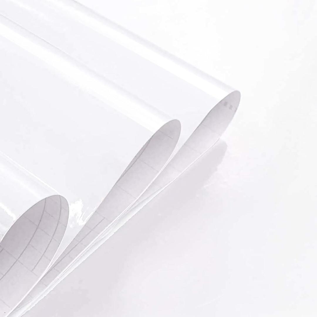 Abyssaly White Contact Ppaper 15.7 X 118 Glossy Vinyl Film Removable Self-Adhesive Peel and Stick Wallpaper Decorate Paintable Wallpaper Kitchen Cabinet Furniture Countertop Shelf Paper