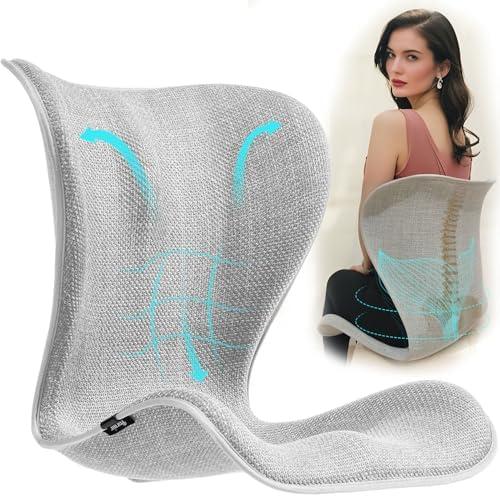 Ergonomic Lumbar Support Backrest Seat Cushion, Lower Waist Posture Corrector for Office Chair Long Sitting Desk Work, Gaming, Reading, One Piece Extra Large Back Straightener for Adult, Light Gray