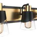 URSOLA Bathroom Vanity Light, 3 Lights Bathroom Light Fixtures, 19.7 inch Bathroom Light Fixtures Over Mirror Black and Gold, with Bevelled Edge and Clear Glass Shade Wall Lamp