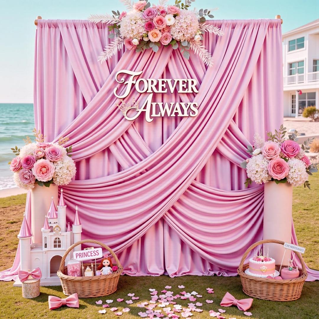 12ft x 10ft Pink Backdrop Curtains for Parties, Wrinkle Free 2 Panels Photo Backdrop Drapes Back Drop Cloth for Wedding Birthday Photography Background Decor