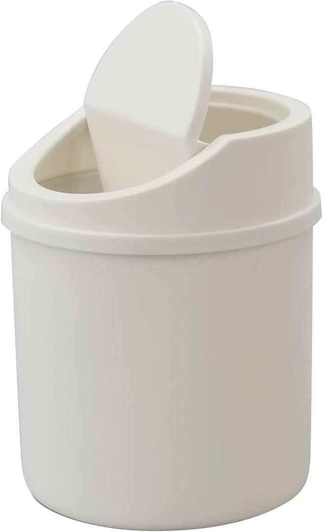 Lesbin 0.5 Gallon Plastic Tiny Trash Can with Swing Lid, Mini Desktop Waste Can, White
