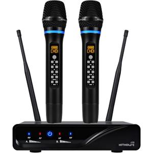 KITHOUSE J10 Wireless Microphone Karaoke System Rechargeable, UHF Metal Cordless Microphone Handheld with Volume Echo Treble BASS Control and Receiver Box for Singing Karaoke Speech Meeting