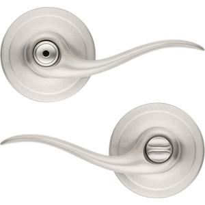 Kwikset Tustin Interior Privacy Door Handle with Lock, Door Lever For Bathroom and Bedroom, Satin Nickel Reversible Keyless Turn Lock, with Microban Protection (1 Pack)