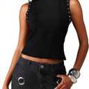 RoseSeek Women's Y2k Grommet Ribbed Knit Tank Top Mock Neck Sleeveless Summer Crop Tops S