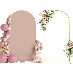 Wokceer 7.2 FT Wedding Arch Stand and Arch Cover, Metal Arch Backdrop Stand with Arch Stand Cover for Birthday Party Wedding Ceremony Bridal Baby Shower Event Decor, Nude Pink