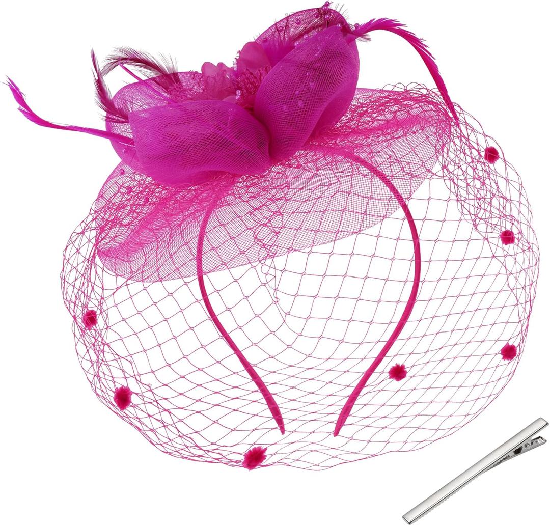 Women's Fascinators Hats Tea Party Hats for Women, 50s Flower Feathers with Veil Headwear for Tea Party Dresses Accessories