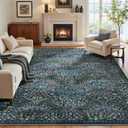 Lofus 9x12 Floral Living Room Rug, Washable Large Area Rugs Blue Green