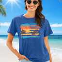 Beach Shirts Women Hawaiian T-Shirt Palm Trees Beach Graphic Tee Summer Vacation Patriotic Short Sleeve Tops (Gray, S)