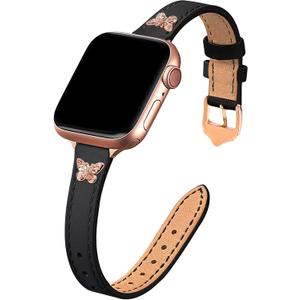 JR.DM Slim Leather Bands Compatible with Apple Watch Band 38mm 40mm 41mm 42mm 44mm 45mm 46mm 49mm, Genuine Leather Band with Charms, Feminine Design for Iwatch Ultra SE Series 11 10 9 8 7 6 5 4 3 2 1