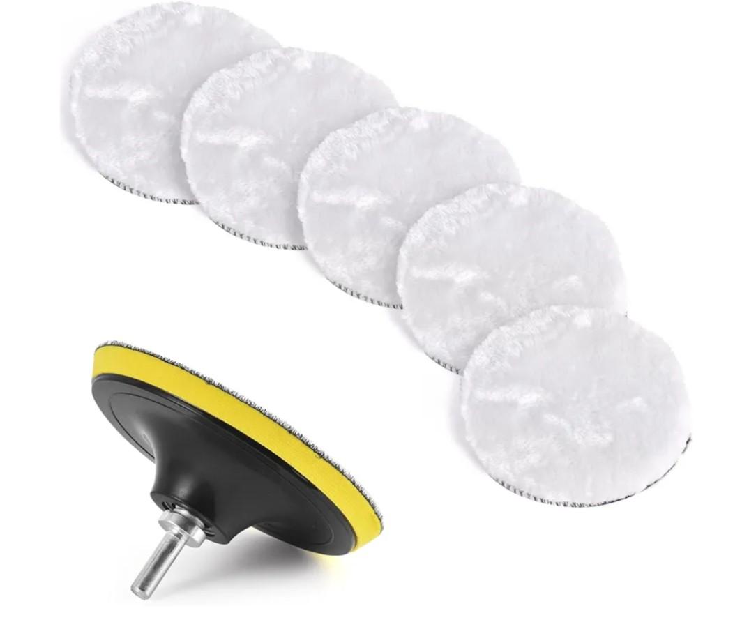 7 Pcs 6 Inch (150 mm) Wool Polishing Buffing Pad Car Polisher Buffer Drill Attachment with M14 Drill Adapter