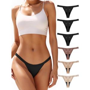 Period Thong Underwear for Women Lace Period Panties Thong Light Absorbency Leakproof Underwear Pack of 6 (Small, Black/Brown/Sand/Khaki)