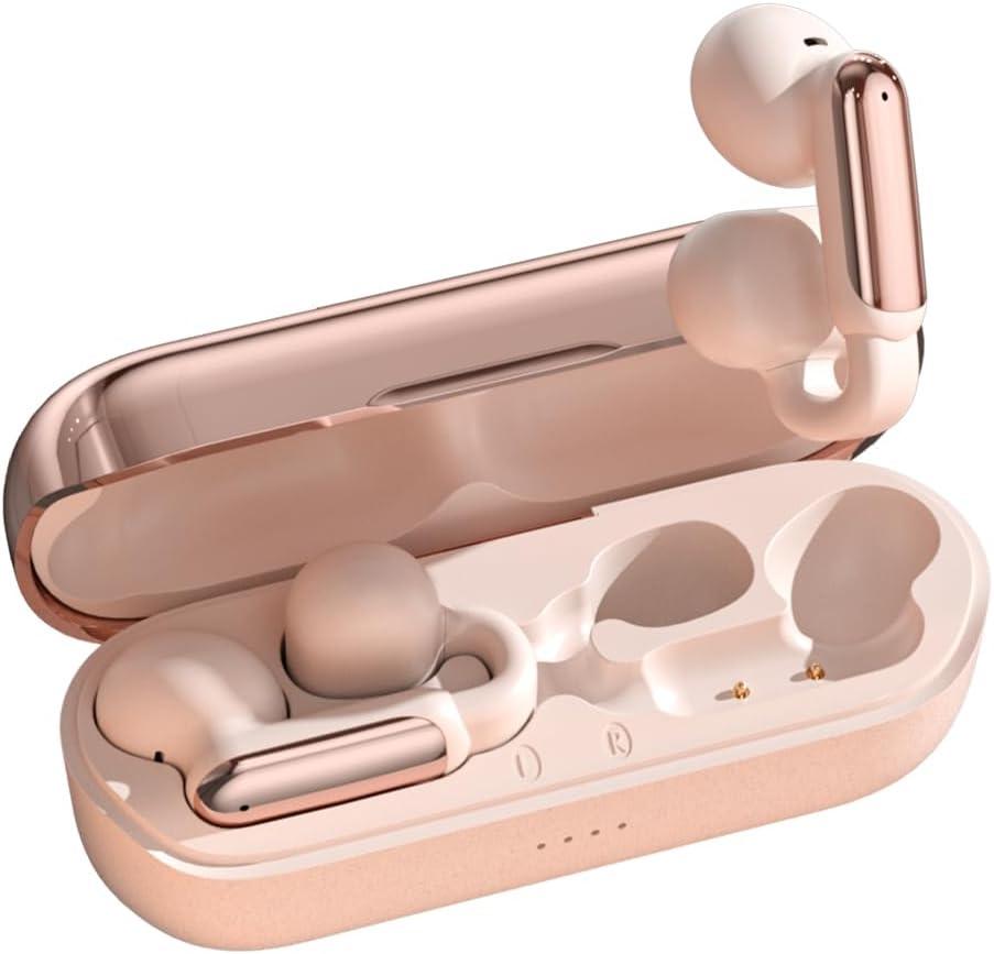 Clip On Earbuds, Open Ear Clip Wireless Earbuds Bluetooth 5.4, Clear Voice Call, Sport Earphones with Charging Case, Built-in Mic, 35H Play Time OWS Open Ear Headphones for Fitness Running (Pink)