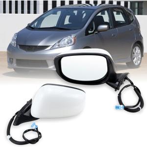 Left Driver side Mirror compatible with 2009 2010 2011 2012 2013 2014 Honda fit with Manual Folding power glass Non-Heated can be DIY Paintable Replace# 76208-TK6-305, 76208TK6305(3 Pins)