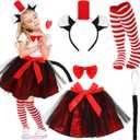 Toulite 10 Pcs Girls Cat Costume Set for Child Include 2 Tulle Tutu Skirt, 2 Child Headband, 2 Bow Tie, 2 Cat Tail and 2 Pairs Striped Tights