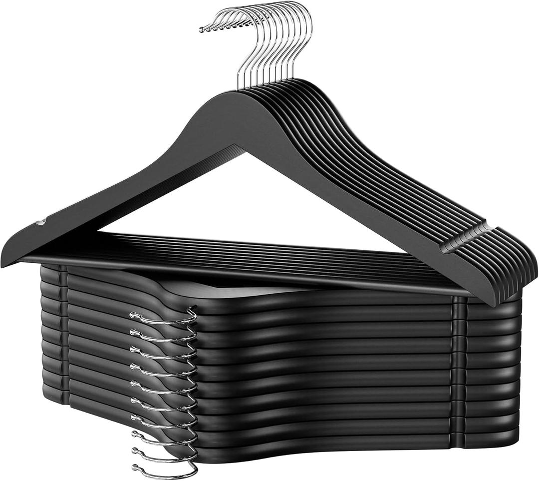 StorageWorks Black Wooden Hangers 20 Pack, Heavy Duty Wood Hangers for Closet, Clothes Hangers for Coats, Shirts, Pants, Suits