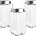 Glass Canisters Kitchen 3 Large Food Storage Containers Jars Stainless Lids