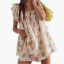 ROAONOCOMO Women Floral Pajama Set Ruffle Puff Sleeve Peplum Shirt Coquette Pj Set Bow Babydoll 2 Piece Shorts Outfit No Size One White