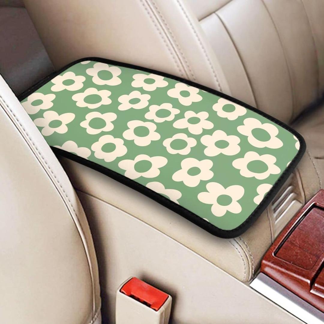 Vintage Groovy Flowers Auto Center Console Cover Pad Car Armrest Seat Box Cover Cushion Universal for Most Vehicle SUV Truck Car Accessories Decor