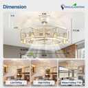 DLLT Caged Ceiling Fan with Lights: 26" Large Bladeless Fandelier with Light and Remote - Cement Industrial Chandelier Fan Light Semi Flush Mount Rustic Enclosed Fans Bedroom Dining Room Kitchen