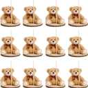 Canlierr 12 Set Bear Centerpieces for Baby Shower Decor Includes Bear Wooden 23-26in Rounds Circles Slices with Stick DIY Craft Birthday Wedding Gender Party Table Decorations, Khaki