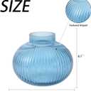 Blue Glass Vase for Tulips, Ribbed Glass Vase for Flowers, Round Flower Vases, Small Short Vases for Living Room, Office, Coffee Table, Shelf, Wedding, 6 Inches