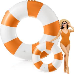 Foilswirl 47.24 Inch Jumbo Inflatable Pool Floats for Adult White Striped Pool Inner Rings Swimming Inflatable Floaties Tube Women Summer Beach Bachelorette Wedding Decor