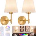 Battery Operated Wall Sconce Set of 2, Rechargeable Wireless Wall Lights with fabric Lampshade, 5200mAh Dimmable Bulbs with Remote,15 Colors Wireless Wall Lamps for Bedroom Living Room Hallway Decor