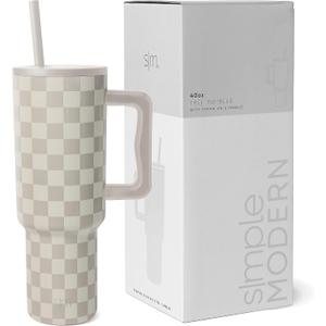 Simple Modern 40 oz Trek Tumbler with Handle and Straw Lid | Cup Holder Friendly Insulated Stainless Steel Travel Mug | Checkmate