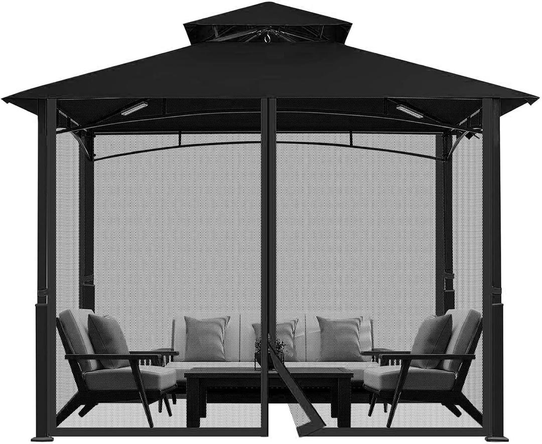 ele ELEOPTION Universal 12ftx 12ft Gazebo Replacement Mosquito Netting, Black 4-Panel Netting Walls with Double Zippers for Patio (Mosquito Net Only)